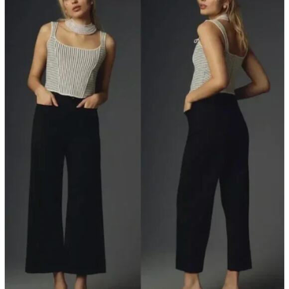 Maeve Pants 27P The Colette Wide Leg Crop Linen Blend Black Casual Work Chic - Picture 3 of 14